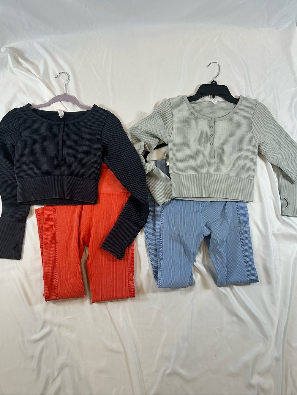aerie Waffle Henley Crop Top & Leggings Set - Black, Red, Sage, Blue
